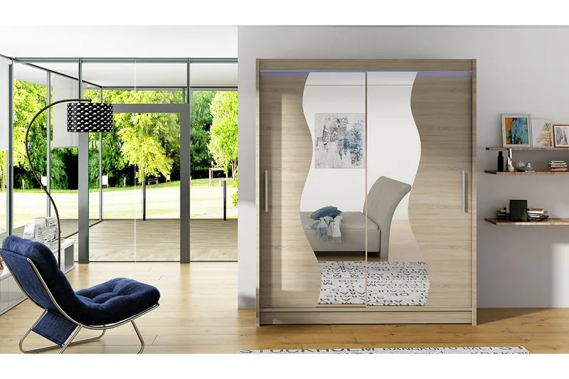 Leila Garderob med Spegel 150x200 cm - Beige - Förvaring - Sko- & klädförvaring - Garderober & garderobssystem