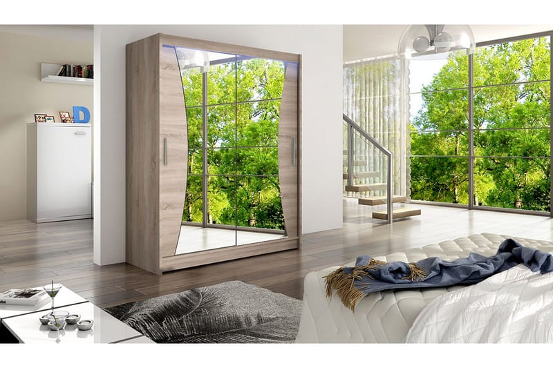 Leila Garderob med Spegel 150x200 cm - Beige - Förvaring - Sko- & kl ädförvaring - Garderober & garderobssystem