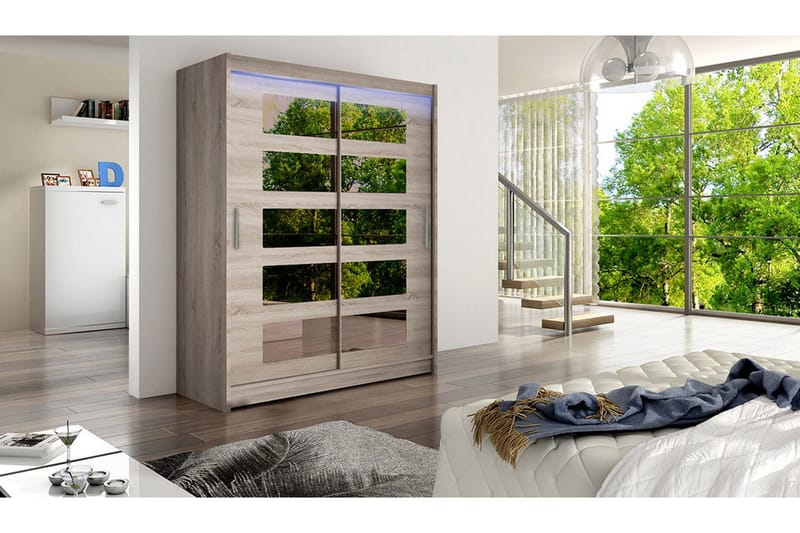 Leila Garderob med Spegel 150x200 cm - Beige - Förvaring - Sko- & kl ädförvaring - Garderober & garderobssystem