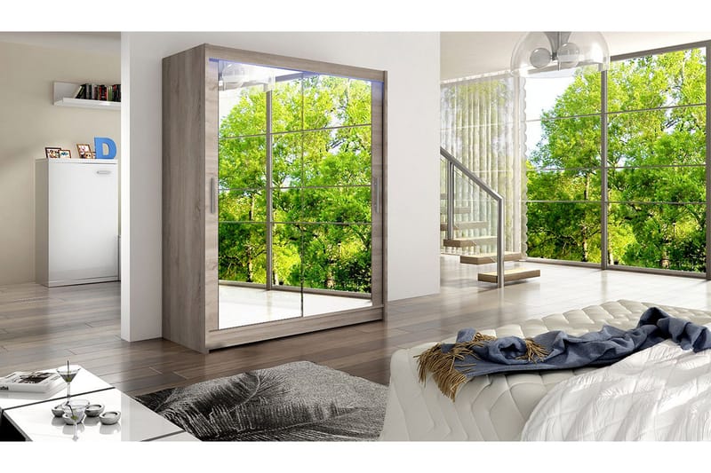 Leila Garderob med Spegel 150x200 cm - Beige - Förvaring - Sko- & kl ädförvaring - Garderober & garderobssystem