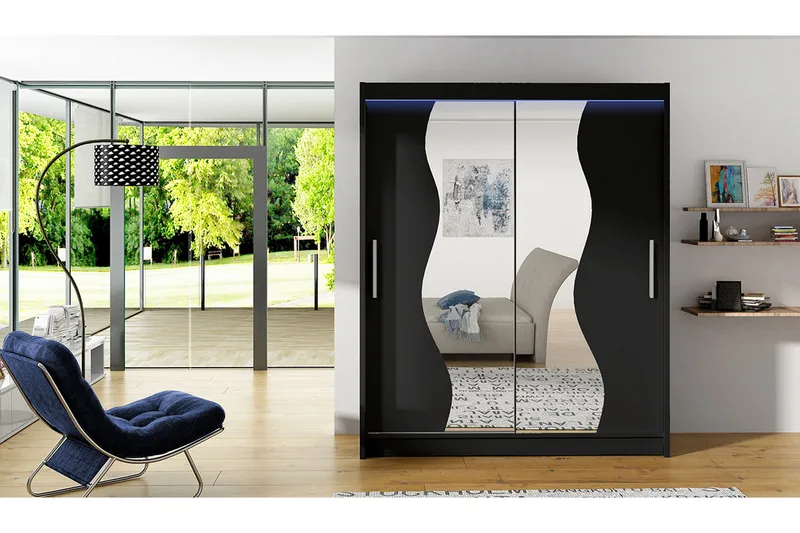 Leila Garderob med Spegel 150x200 cm - Svart - Förvaring - Sko- & klädförvaring - Garderober & garderobssystem