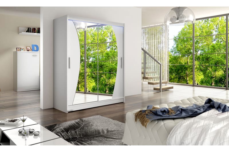 Leila Garderob med Spegel 150x200 cm - Vit - Förvaring - Sko- & klädförvaring - Garderober & garderobssystem