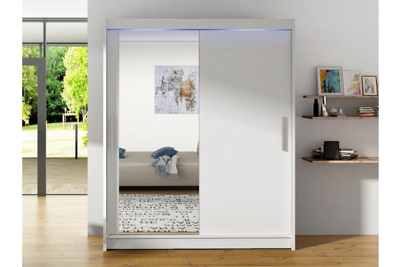 Leila Garderob med Spegel 150x200 cm - Vit - Förvaring - Sko- & klädförvaring - Garderober & garderobssystem