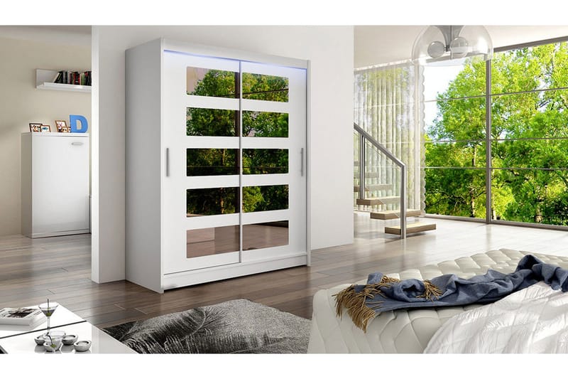 Leila Garderob med Spegel 150x200 cm - Vit - Förvaring - Sko- & klädförvaring - Garderober & garderobssystem