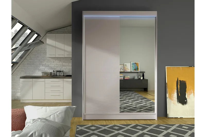 Liverpool Garderob m. Spegel 120x200 cm - Beige - Förvaring - Sko- & klädförvaring - Garderober & garderobssystem