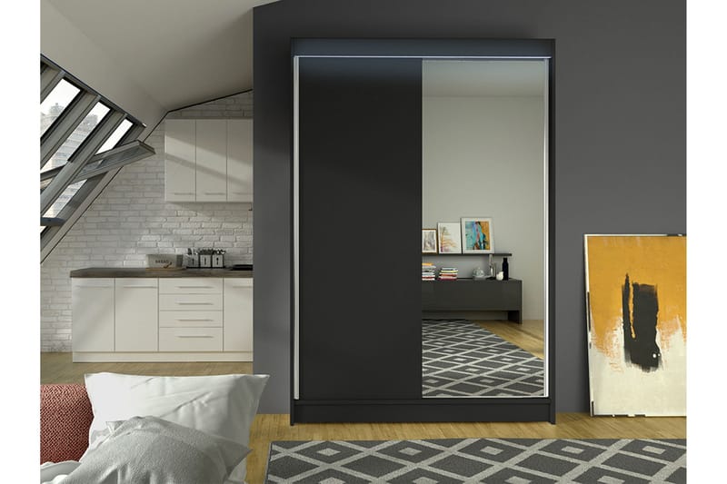 Liverpool Garderob m. Spegel 120x200 cm - Svart - Förvaring - Sko- & klädförvaring - Garderober & garderobssystem