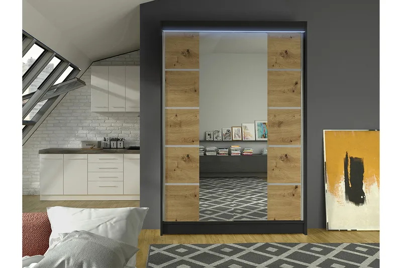 Liverpool Garderob m. Spegel 120x200 cm - Svart/Brun - Förvaring - Sko- & klädförvaring - Garderober & garderobssystem