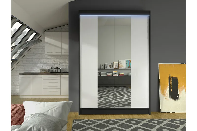 Liverpool Garderob m. Spegel 120x200 cm - Svart/Vit - Förvaring - Sko- & klädförvaring - Garderober & garderobssystem