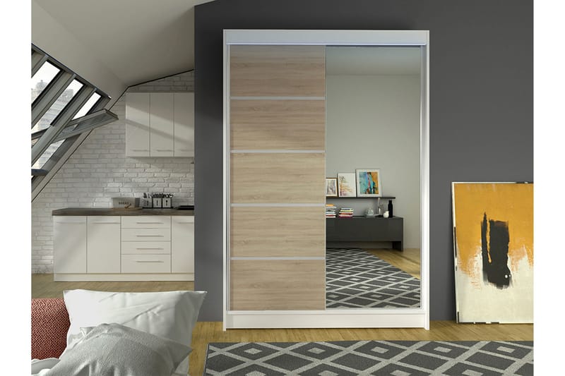 Liverpool Garderob m. Spegel 120x200 cm - Vit/Brun - Förvaring - Sko- & klädförvaring - Garderober & garderobssystem