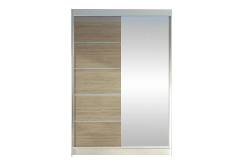 Liverpool Garderob m. Spegel 120x200 cm, Vit/Brun