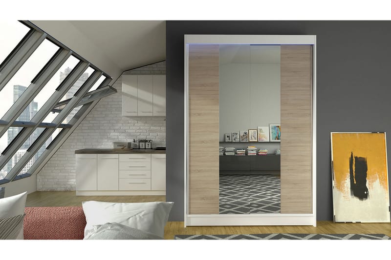 Liverpool Garderob med Spegel 120x200 cm - Brun/Vit - Förvaring - Sko- & klädförvaring - Garderober & garderobssystem