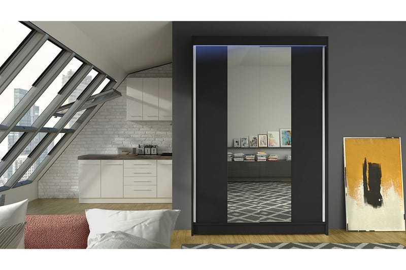 Liverpool Garderob med Spegel 120x200 cm - Svart - Förvaring - Sko- & klädförvaring - Garderober & garderobssystem