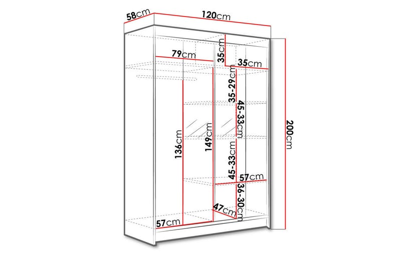 Liverpool Garderob med Spegel 120x200 cm - Svart/Vit - Förvaring - Sko- & klädförvaring - Garderober & garderobssystem