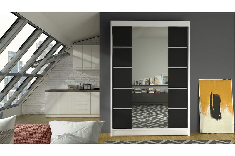 Liverpool Garderob med Spegel 120x200 cm - Svart/Vit - Förvaring - Sko- & klädförvaring - Garderober & garderobssystem