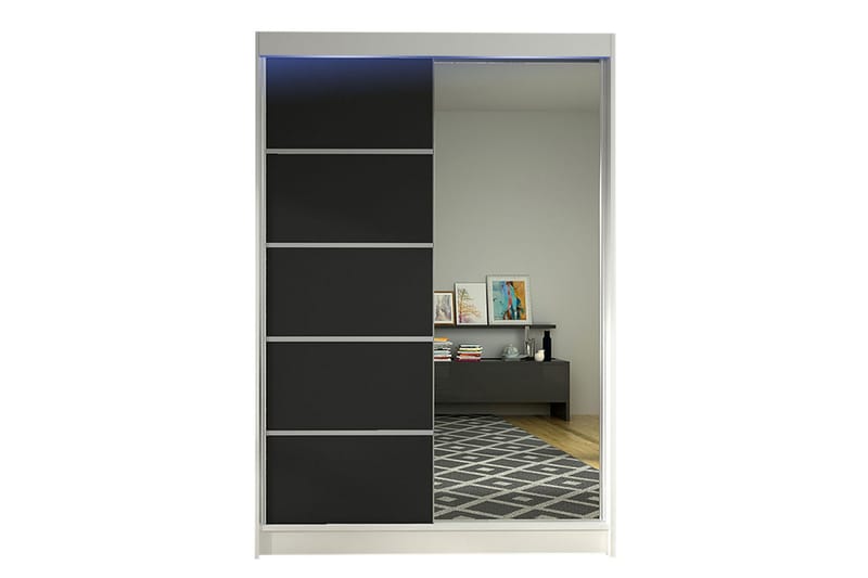Liverpool Garderob med Spegel 120x200 cm, Svart/Vit