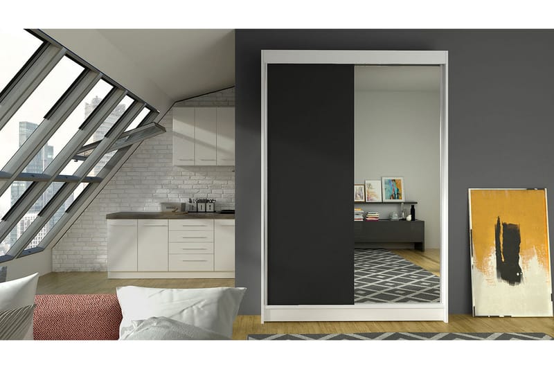 Liverpool Garderob med Spegel 120x200 cm - Svart/Vit - Förvaring - Sko- & klädförvaring - Garderober & garderobssystem