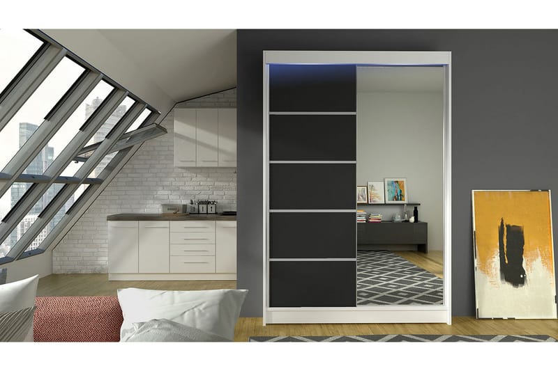 Liverpool Garderob med Spegel 120x200 cm - Svart/Vit - Förvaring - Sko- & klädförvaring - Garderober & garderobssystem