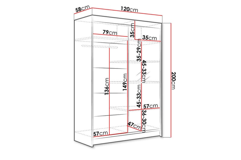 Liverpool Garderob med Spegel 120x200 cm - Svart/Vit - Förvaring - Sko- & klädförvaring - Garderober & garderobssystem