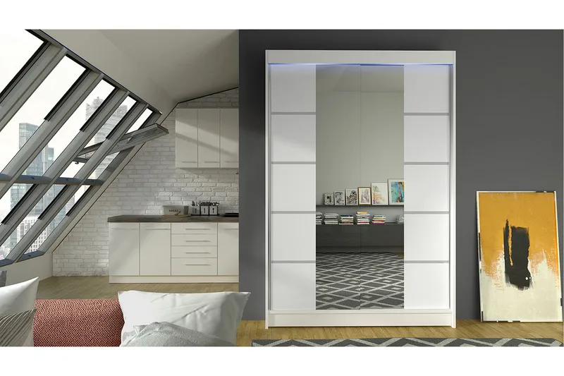 Liverpool Garderob med Spegel 120x200 cm - Vit - Förvaring - Sko- & klädförvaring - Garderober & garderobssystem