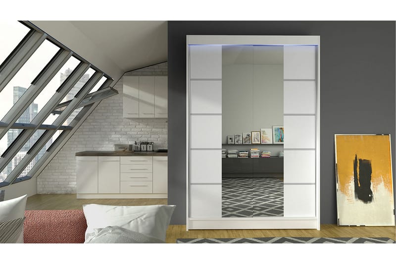 Liverpool Garderob med Spegel 120x200 cm - Vit - Förvaring - Sko- & klädförvaring - Garderober & garderobssystem