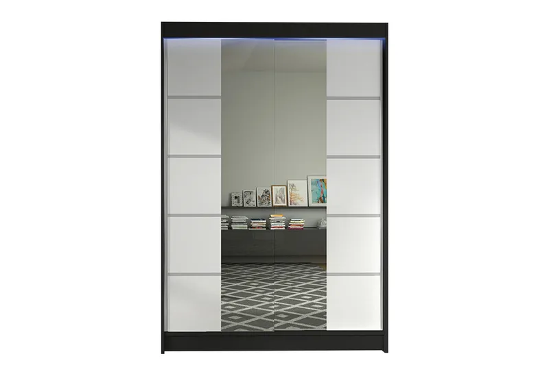 Liverpool Garderob med Spegel 120x200 cm, Vit/Svart