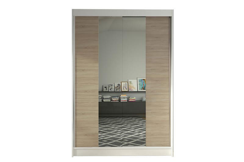 LUDGERSHALL Garderob med Spegel 120x200 cm Brun/Vit - Förvaring - Sko- & klädförvaring - Garderober & garderobssystem