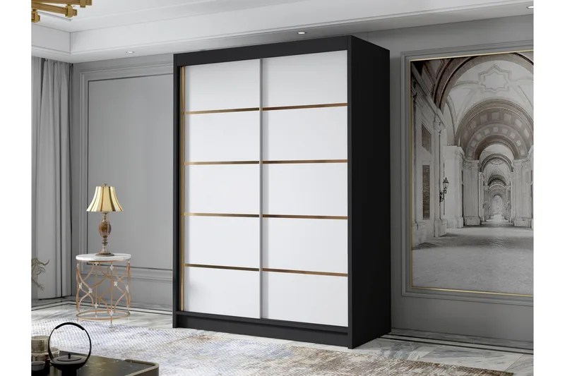 Lungos Garderob 120x200 cm - Vit/Svart - Förvaring - Sko- & klädförvaring - Garderober & garderobssystem