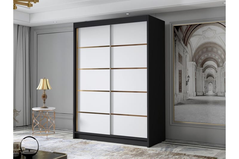 Lungos Garderob 120x200 cm - Vit/Svart - Förvaring - Sko- & klädförvaring - Garderober & garderobssystem