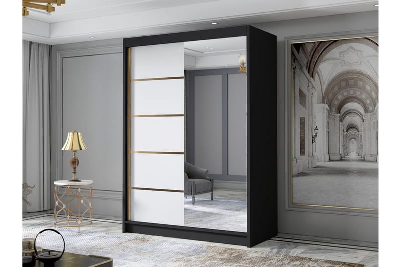 Lungos Garderob med Spegel 120x200 cm - Svart - Förvaring - Sko- & klädförvaring - Garderober & garderobssystem