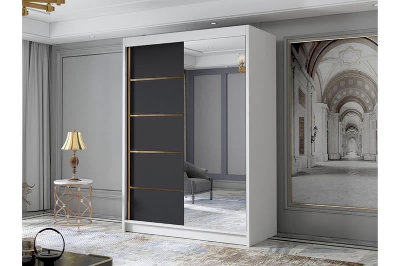 Lungos Garderob med Spegel 120x200 cm - Svart/Vit - Förvaring - Sko- & klädförvaring - Garderober & garderobssystem