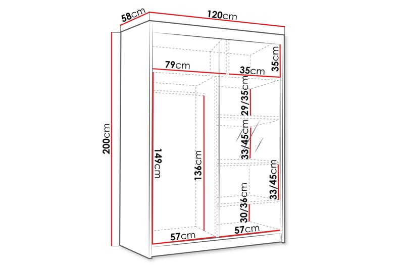 Lungos Garderob med Spegel 120x200 cm - Svart/Vit - Förvaring - Sko- & klädförvaring - Garderober & garderobssystem