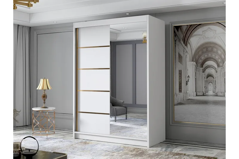 Lungos Garderob med Spegel 120x200 cm - Vit - Förvaring - Sko- & klädförvaring - Garderober & garderobssystem