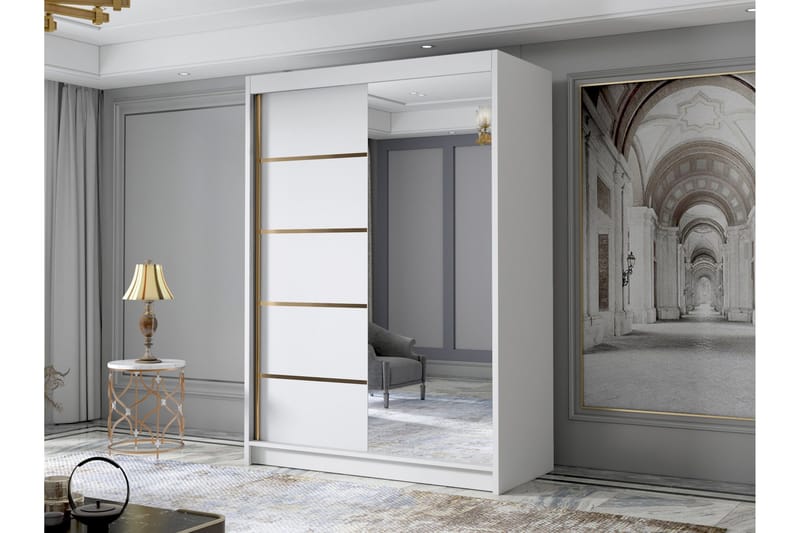 Lungos Garderob med Spegel 120x200 cm - Vit - Förvaring - Sko- & klädförvaring - Garderober & garderobssystem