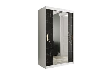 MARMUL Garderob m Speglar Kant 120cm Marmormönster Vit/Svart
