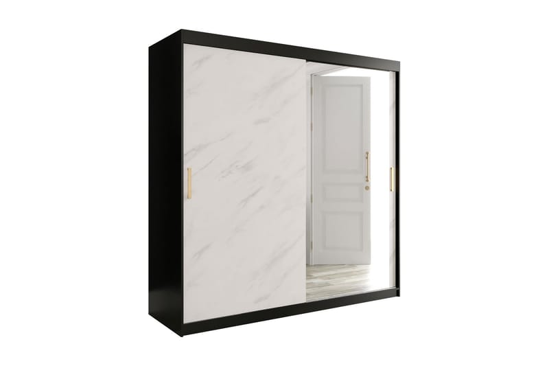 MARMUL Garderob med Spegel 200  cm Marmormönster Svart/Vit/G - Garderober & garderobssystem