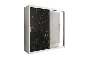 MARMUL Garderob med Spegel 200  cm Marmormönster Vit/Svart/G