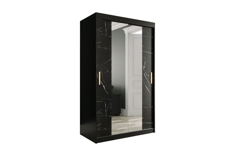 MARMUL Garderob med Speglar Kant 120  cm Marmormönster Svart - Garderober & garderobssystem