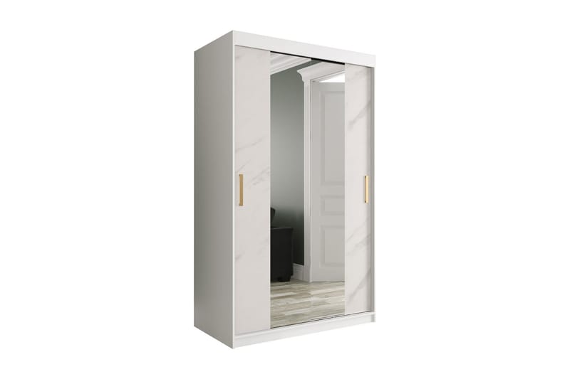 MARMUL Garderob med Speglar Kant 120  cm Marmormönster Vit/G - Garderober & garderobssystem