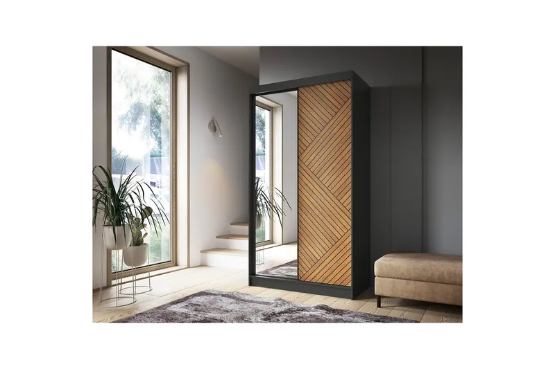 Marrphy Garderob med Spegel 120x220 cm - Brun - Förvaring - Sko- & klädförvaring - Garderober & garderobssystem