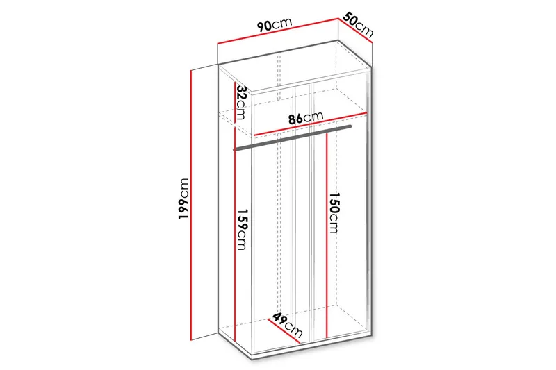 Metropolitan Garderob 90x199 cm - Vit/Grå/Svart - Förvaring - Sko- & klädförvaring - Garderober & garderobssystem