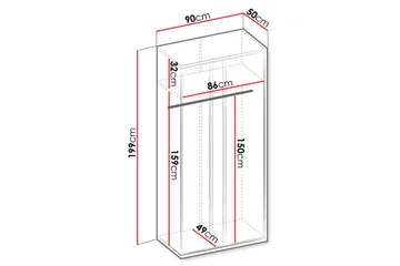 Metropolitan Garderob 90x199 cm - Vit/Grå/Svart - Förvaring - Sko- & klädförvaring - Garderober & garderobssystem