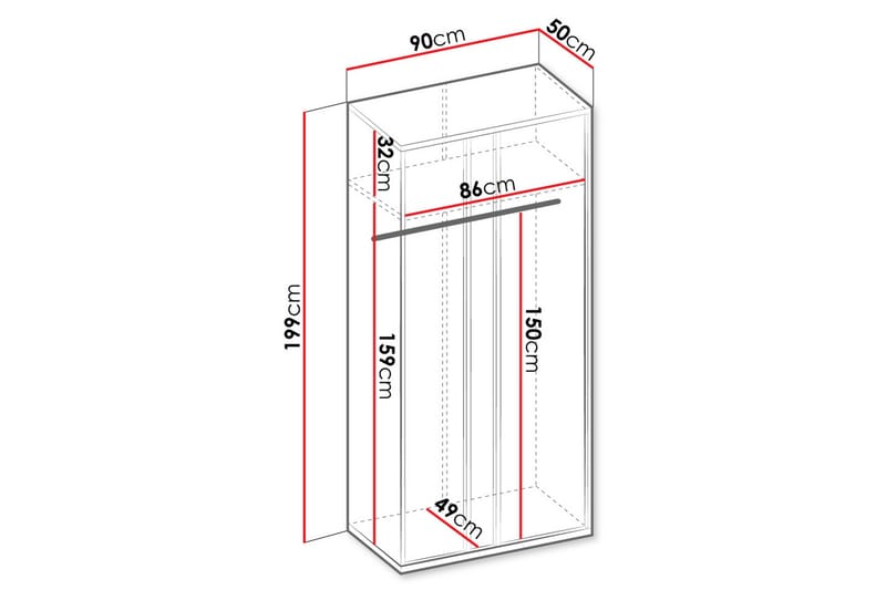 Metropolitan Garderob 90x199 cm - Vit/Grå/Svart - Förvaring - Sko- & klädförvaring - Garderober & garderobssystem