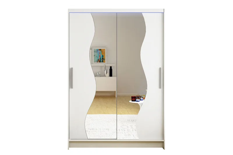 Miami Garderob 120x58x200 cm LED-belysning, Beige/Vit