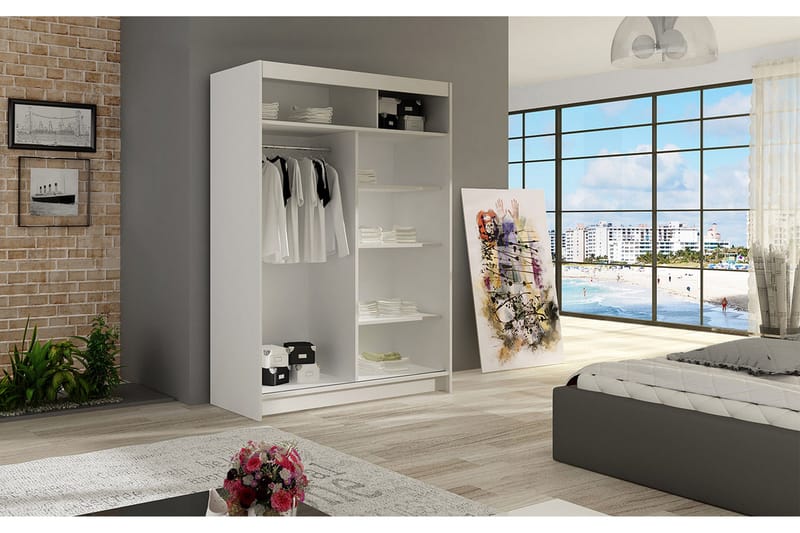 Miami Garderob 120x58x200 cm LED-belysning - Beige/Vit - Förvaring - Sko- & klädförvaring - Garderober & garderobssystem
