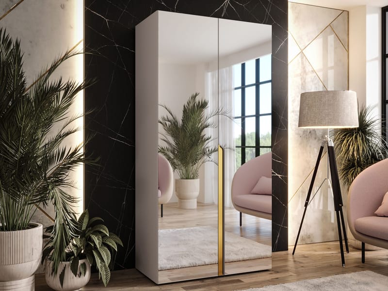 Milias Garderob med spegel 100x202 cm - beige / guld - Förvaring - Sko- & klädförvaring - Garderober & garderobssystem