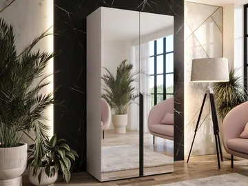 Milias Garderob med spegel 100x202 cm - beige / svart - Förvaring - Sko- & klädförvaring - Garderober & garderobssystem