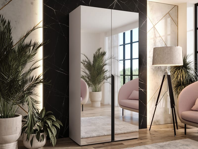 Milias Garderob med spegel 100x202 cm - beige / svart - Förvaring - Sko- & klädförvaring - Garderober & garderobssystem