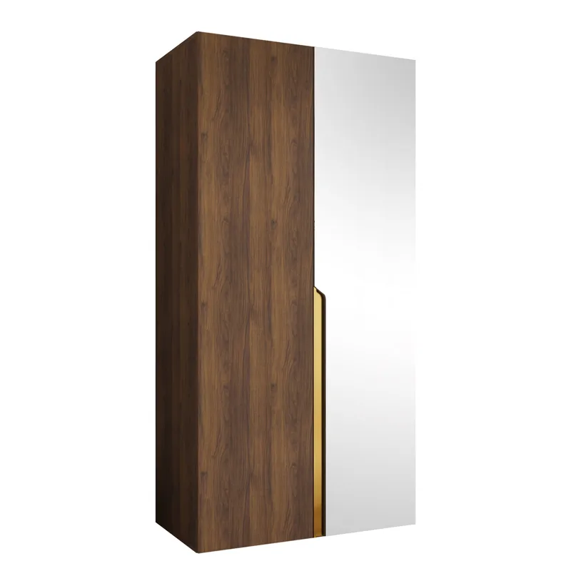 Milias Garderob med spegel 100x202 cm, Brun/guld