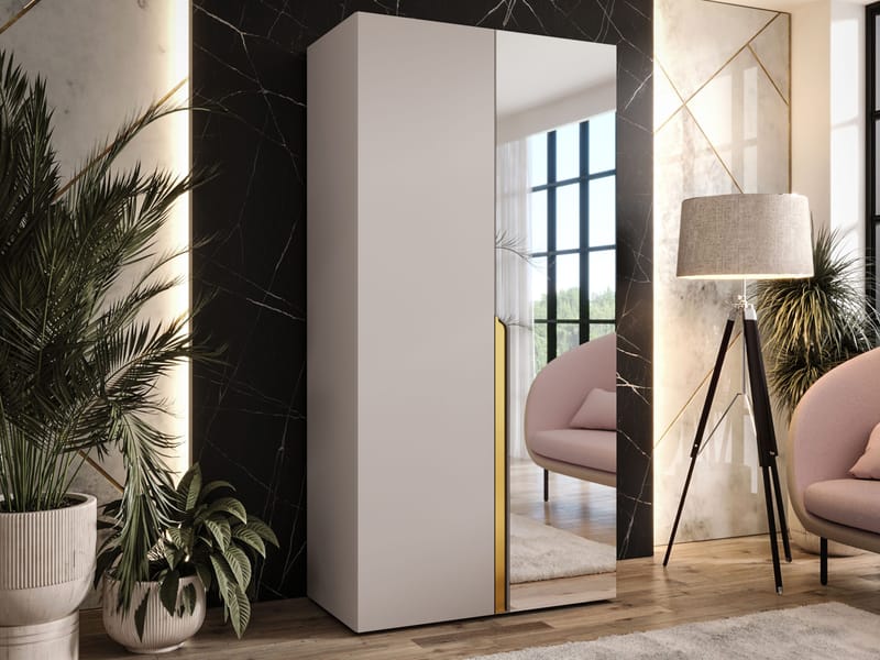 Milias Garderob med spegel 100x202 cm - Guld, beige - Förvaring - Sko- & klädförvaring - Garderober & garderobssystem