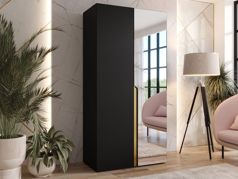 Milias Garderob med spegel 100x202 cm - Guld, svart - Förvaring - Sko- & klädförvaring - Garderober & garderobssystem